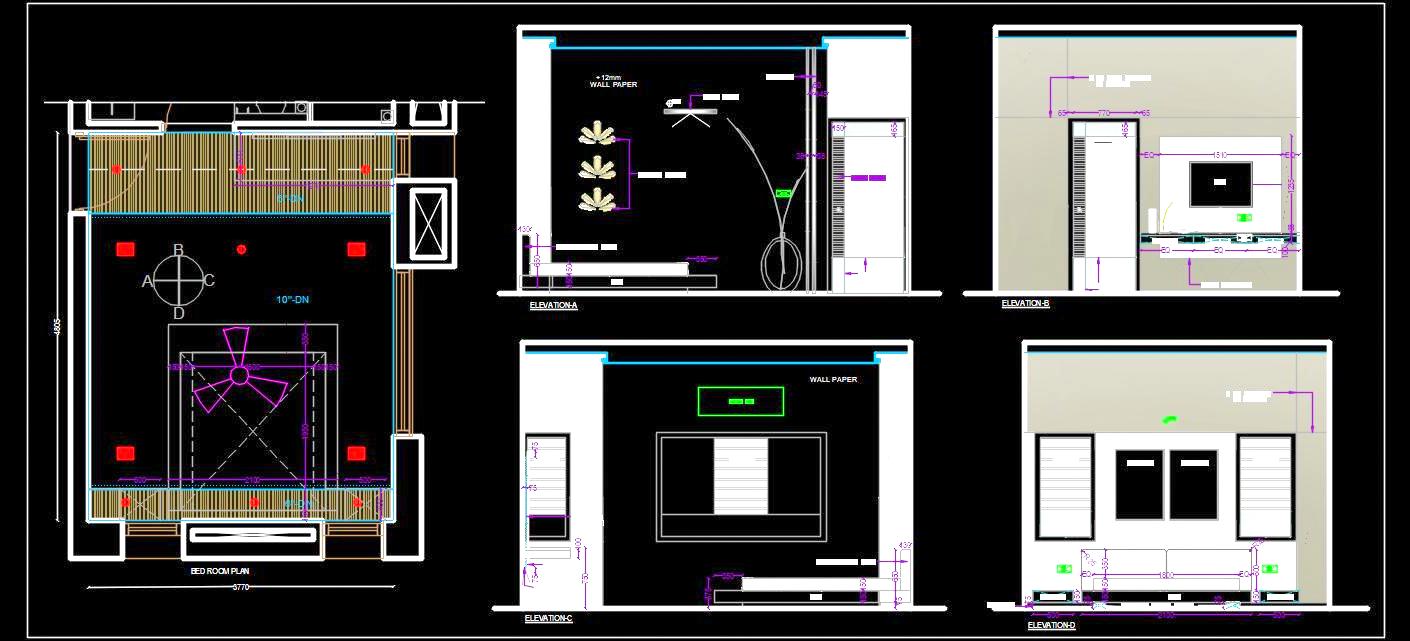 Bedroom Interior DWG File - Layout and Furniture Elements